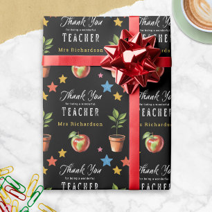 Thank You Teacher Chalkboard Apple Personalized Wrapping Paper