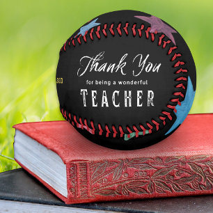 Thank You Teacher Chalkboard Stars Personalized Baseball