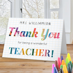 Thank You Teacher Colourful Lettering Personalized Card