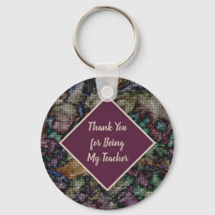 Thank You Teacher Colourful Swirled Tiled Mosaic Keychain