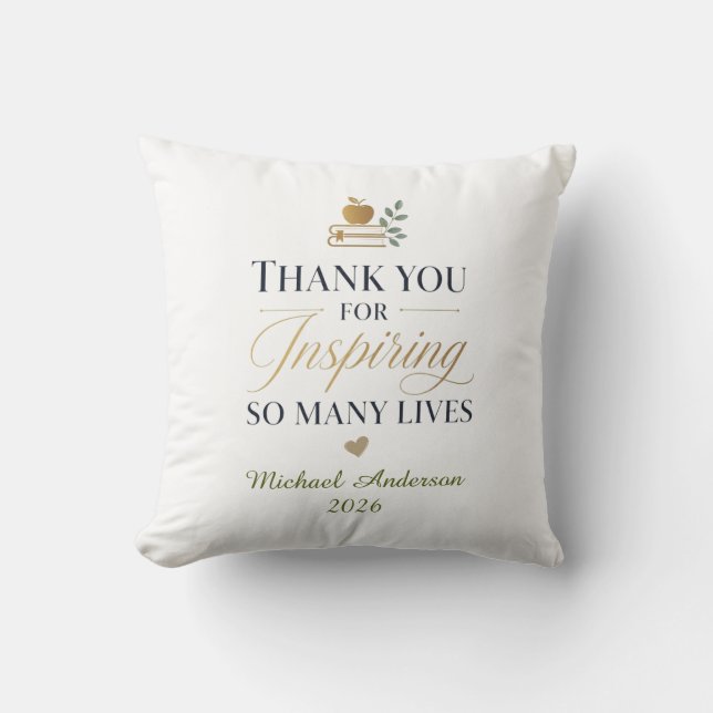 Thank You Teacher Custom Name Throw Pillow (Front)
