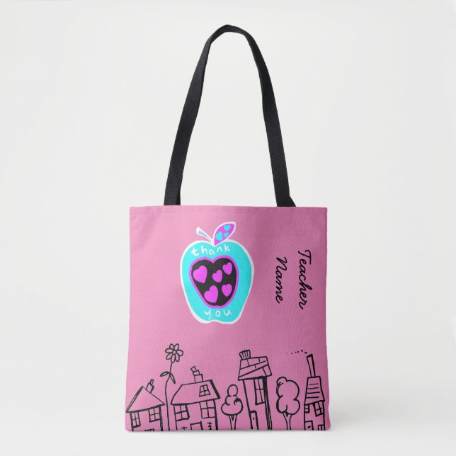 Thank you Teacher Gift apples pink Personalized Tote Bag (Front)