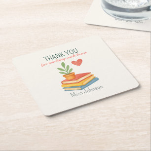 Thank You Teacher – Heartfelt Appreciation Gift -  Square Paper Coaster