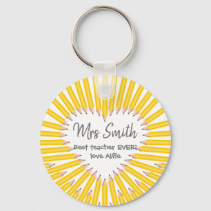 Thank You Teacher Keychain, Big Heart Yellow Penci Keychain