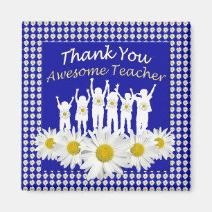 Thank You Teacher Magnet with Daisies and Kids