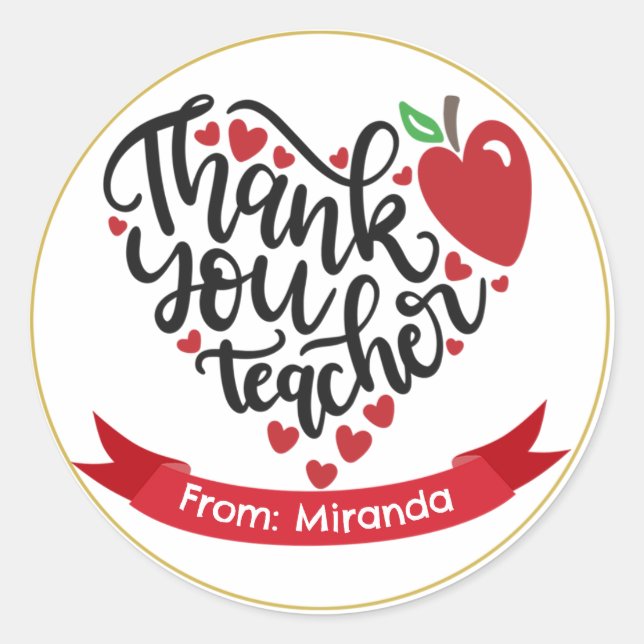 Thank You Teacher Personalized Teacher Gift Wrap Classic Round Sticker (Front)