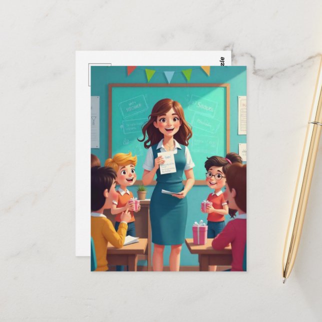 "Thank You, Teacher!" Postcard (Front/Back In Situ)