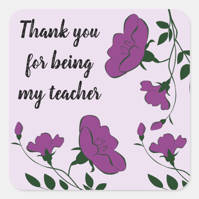 Thank You Teacher Purple Flower Appreciation Square Sticker (Front)