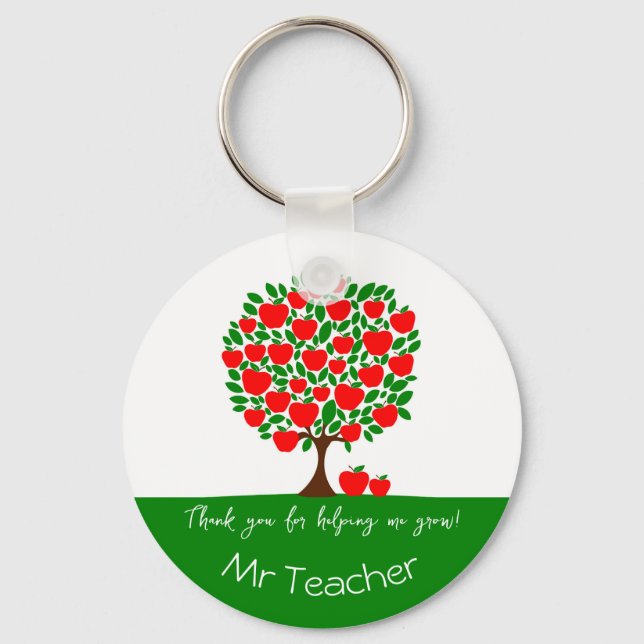 Thank you teacher red apple tree gift keychain (Front)