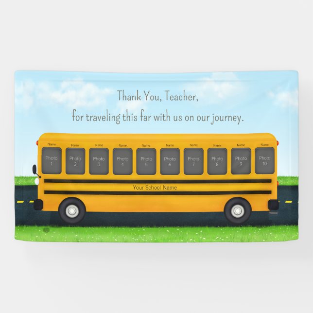 Thank You Teacher School Bus Custom 10 Photo Banner (Horizontal)