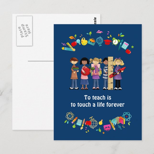 Thank You, Teacher. School kids & Quote  Postcard (Front/Back)
