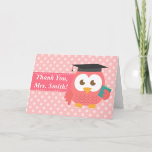 Thank You Teacher, Teacher Owl, Pink Polka Dots Card
