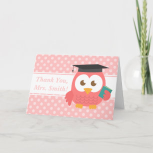 Thank You Teacher, Teacher Owl, Pink Polka Dots Card