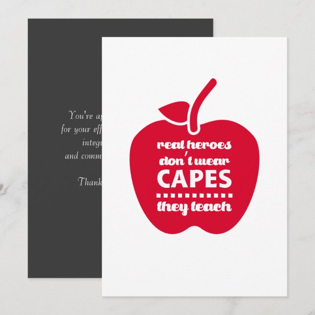 Thank You, Teacher. Teaching Quote | Apple  You Card (Front/Back)