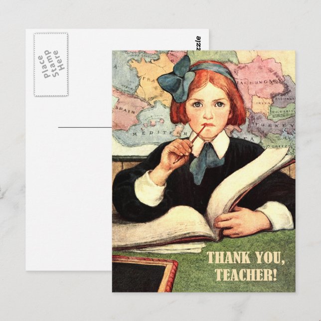 Thank You, Teacher. Vintage Art  Postcard (Front/Back)