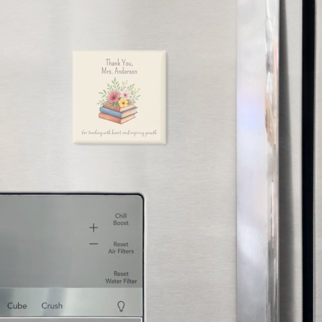 Thank You Teacher – Watercolor Books & Flowers -  Magnet (In Situ (Fridge))