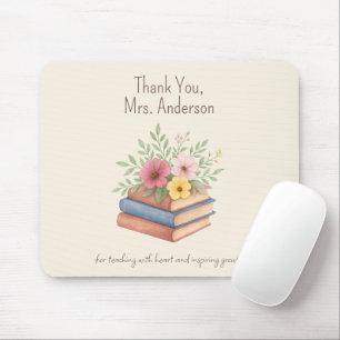 Thank You Teacher – Watercolor Books & Flowers -  Mouse Pad