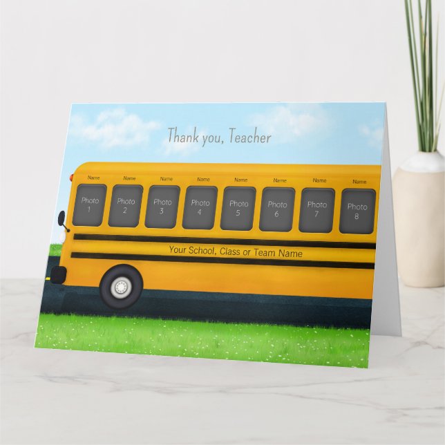 Thank You Teacher Yellow School Bus 16 Photos Card (Front)