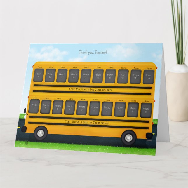 Thank You Teacher Yellow School Bus 20 Photos Card (Front)