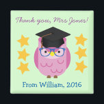 Thank You Teacher (Your Name) Purple Owl Magnet<br><div class="desc">This cute magnet is customizable with the teacher's name and the child's name and year too! Click on 'Customize It'. The background color and font styles can also be changed. With a cute purple owl and gold star design. Would make an ideal gift at the end of the school year....</div>