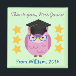 Thank You Teacher (Your Name) Purple Owl Magnet<br><div class="desc">This cute magnet is customizable with the teacher's name and the child's name and year too! Click on 'Customize It'. The background color and font styles can also be changed. With a cute purple owl and gold star design. Would make an ideal gift at the end of the school year....</div>