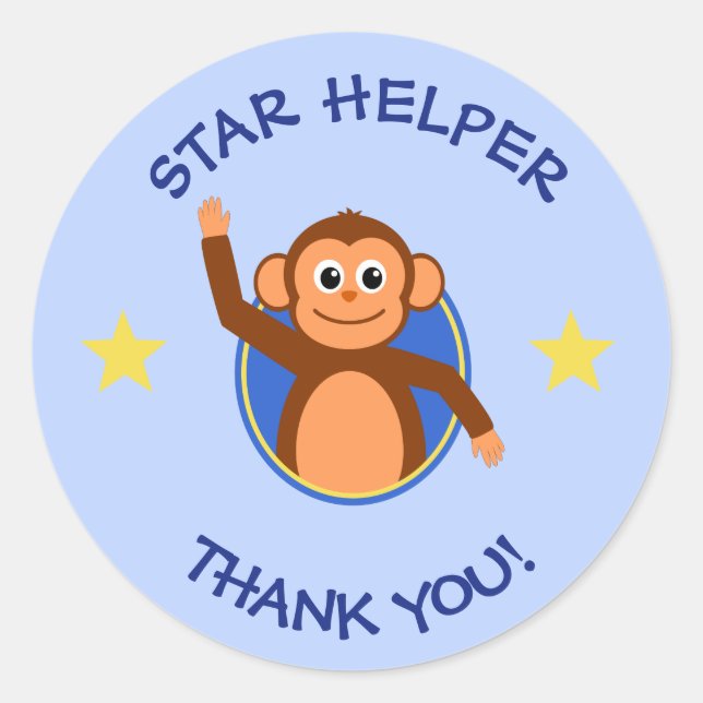 Thank you teachers helper monkey blue classic round sticker (Front)