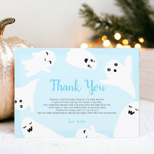 Thank you teal blue Halloween ghosts baby shower Card