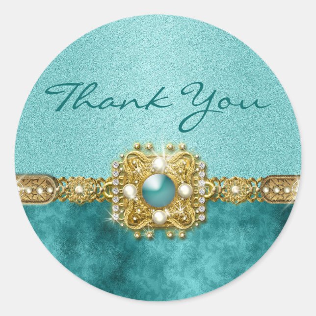 "Thank you" teal gold Classic Round Sticker (Front)