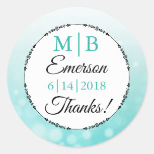 Thank YOU Teal Personalized Wedding Stickers