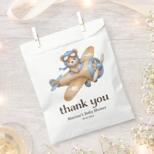 Thank You Teddy Bear Pilot Baby Boy Shower Favour Bag