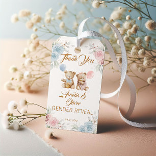 Thank You Teddy Bear Pink Blue Gender Reveal Gift Tags