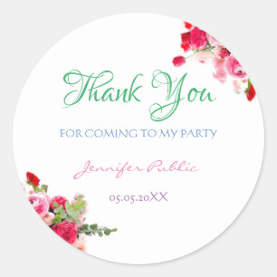 Thank You Template Hand Script Watercolor Floral Classic Round Sticker