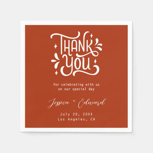 Thank You Terracotta Burnt Orange Modern Chic Napkin (Front)