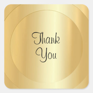 Thank You Text Faux Gold Handwritten Script Modern Square Sticker