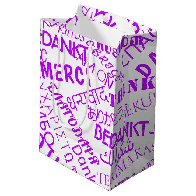 Thank You Text Gift Bag Multi Language Word (Back Angled)
