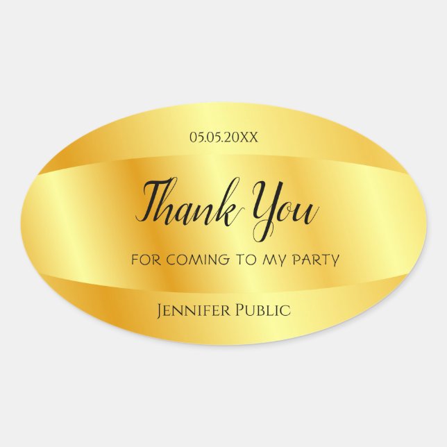 Thank You Text Gold Look Handwriting Template Oval Sticker (Front)