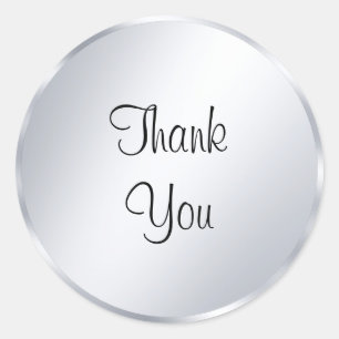 Thank You Text Metallic Silver Look Template Classic Round Sticker