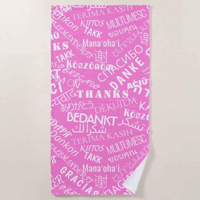 Thank You Text Pink Beach Towel Multi Language (Front)