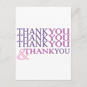 Thank you thank you thank you card in purple text