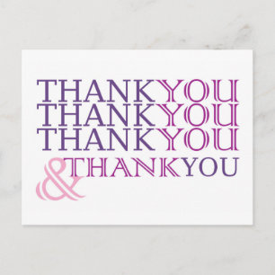 Thank you thank you thank you card in purple text