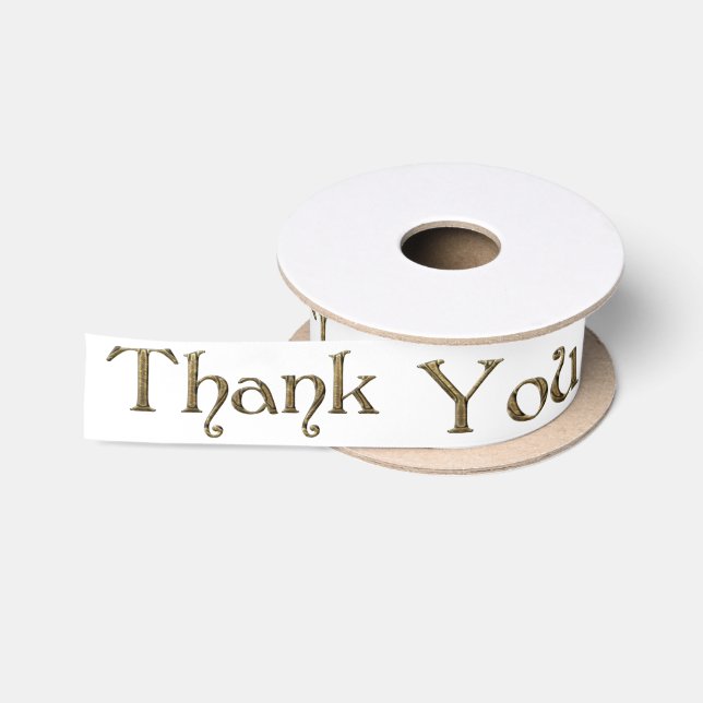 Thank You Thanks Golden Typography Text Elegant Satin Ribbon (Spool)