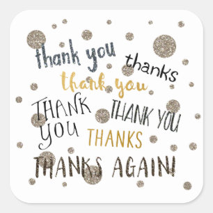 THANK YOU, THANKS Party Favour Glitter Glam Sticke Square Sticker