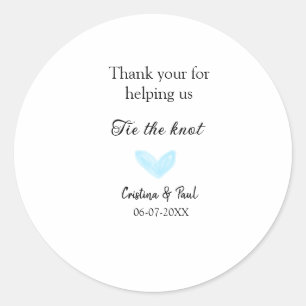 thank you tie the knot blue heart wedding rustic classic round sticker