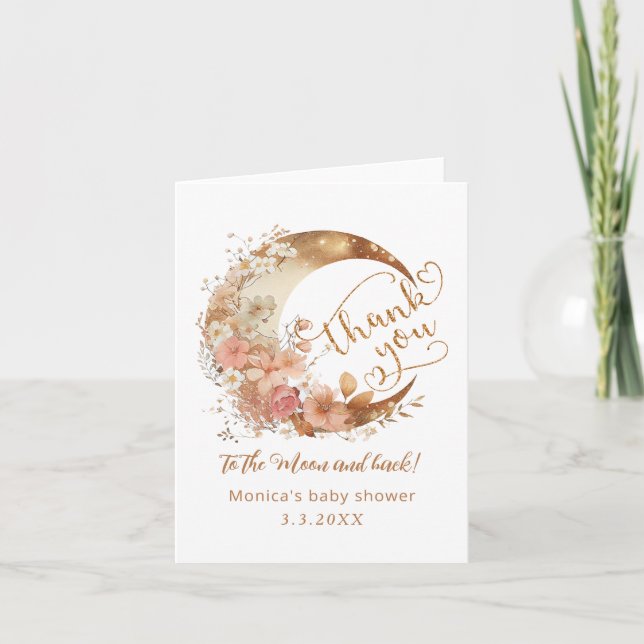 Thank you to the moon gold floral moon thank you card (Front)