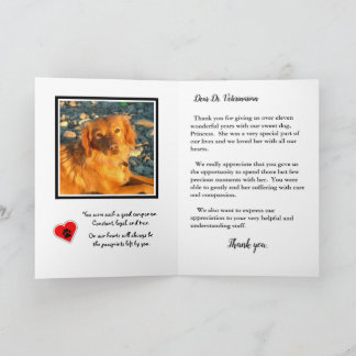 Thank You to Veterinarian for Rainbow Bridge Pets. Card