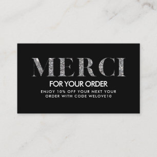Thank you Trendy Elegant Glitter Merci Discount Business Card