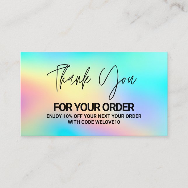 Thank you Trendy Holographic instagram Discount Business Card (Front)