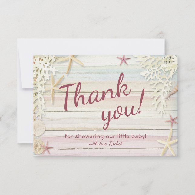 Thank You Tropical Beach Seashell Baby Shower Card (Front)