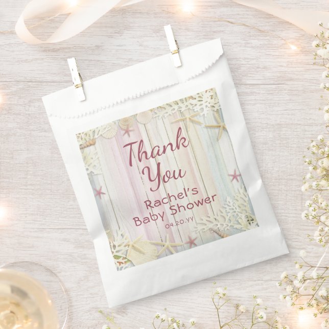 Thank You Tropical Beach Seashell Baby Shower Favour Bag (Clipped)