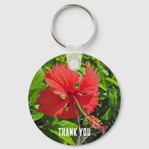 Thank You Tropical Flower Bright Pink Floral Keychain